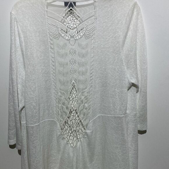 Torrid Women's White Embroidered Lace Mesh Open Front 3/4 Sleeve Cardigan Size 1 - Picture 6 of 7